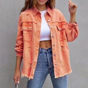 NEW Coral distressed denim jacket 1X XL L